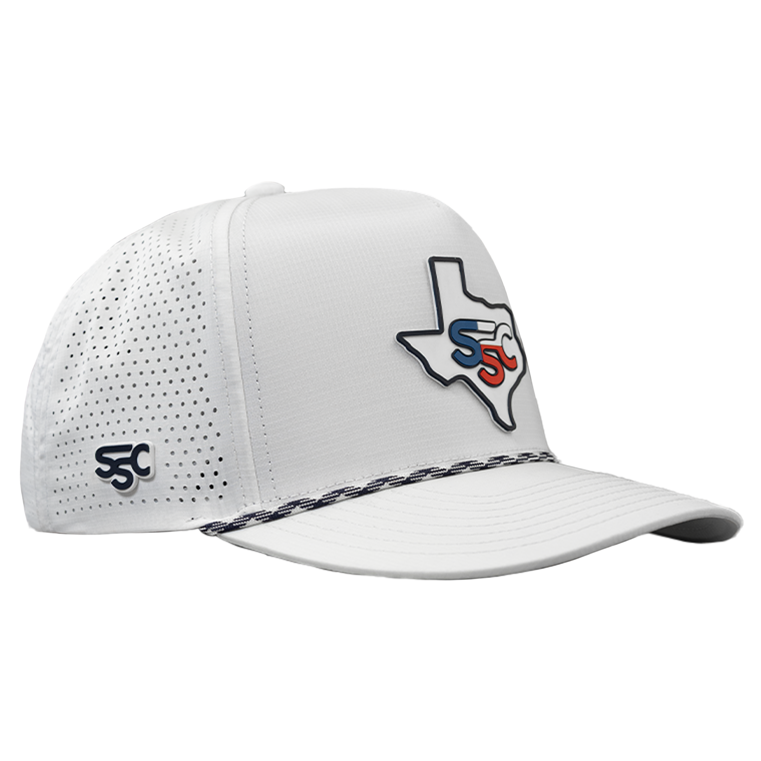 White cap with Texas-shaped logo and 'SSC' branding on a white background