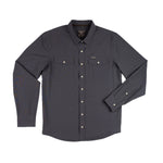 Charcoal performance pearl snap shirt laying flat