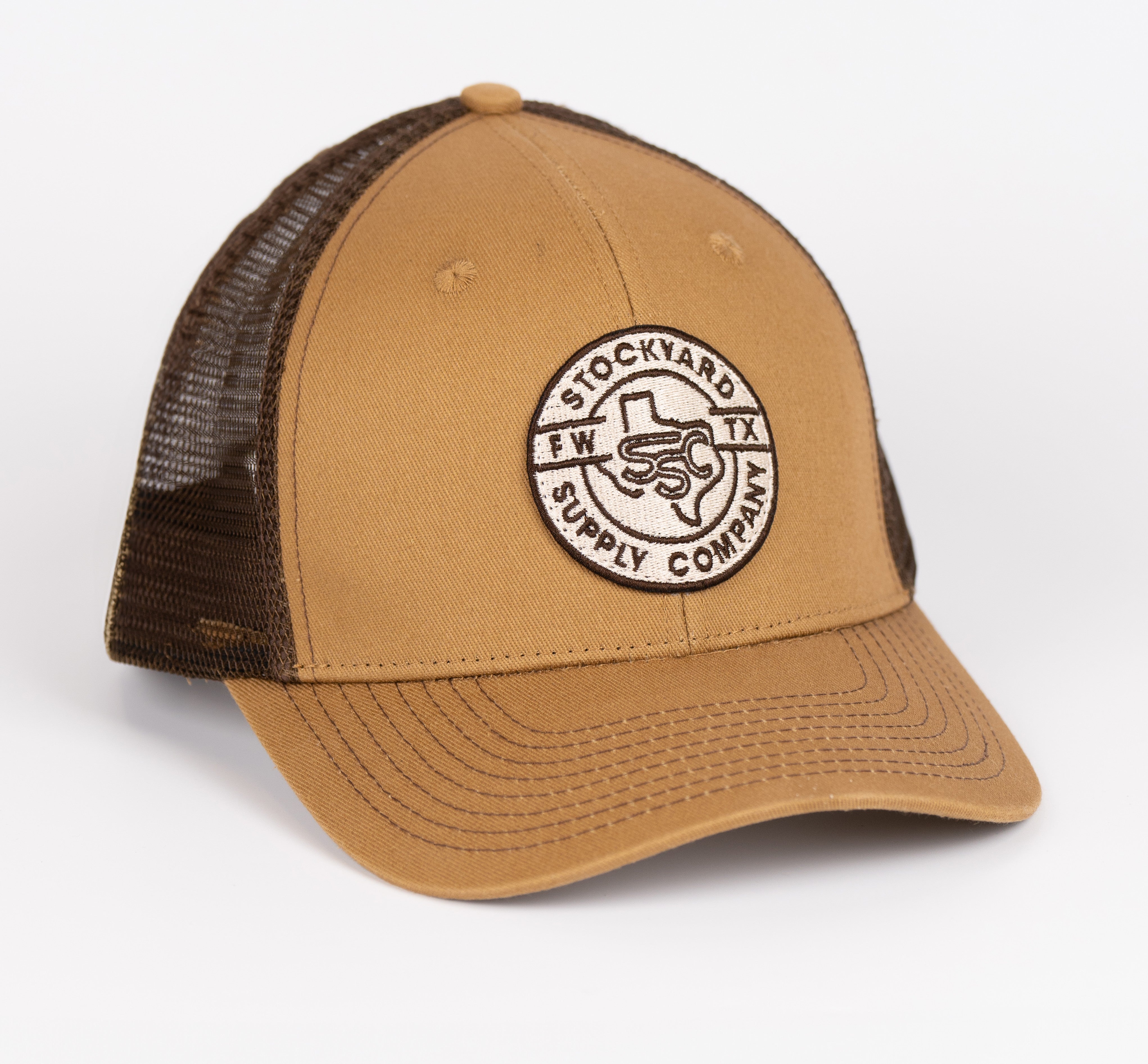 Standalone picture of Stockyard Supply Co Everyday Jack Trucker Hat - Coyote and Brown colors.