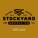 gold background with black Stockyard Supply Co Logo with white "gift card" lettering on the bottom