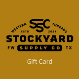 gold background with black Stockyard Supply Co Logo with white "gift card" lettering on the bottom