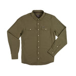 Faded Olive Performance pearl snap shirt laying flat